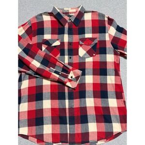 Ocean Current Mens XL Flannel Shirt Red Navy Blue Plaid Cotton Herringbone